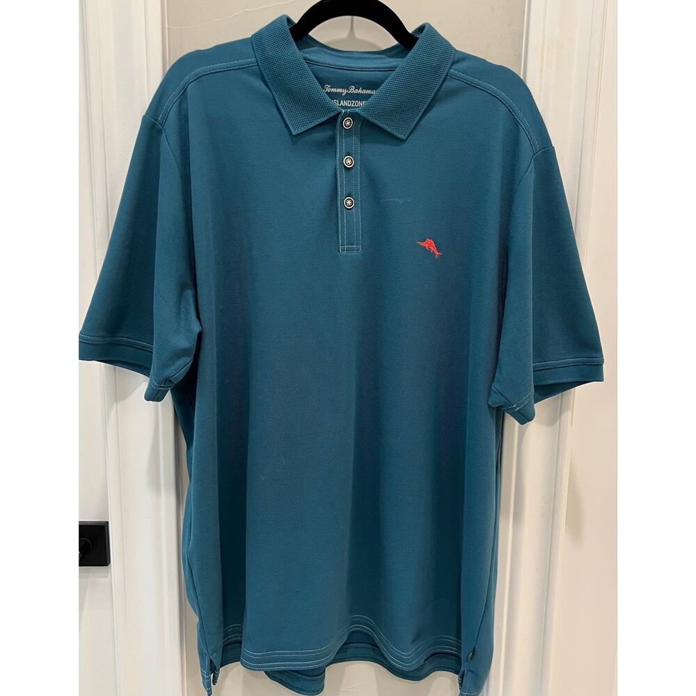Tommy Bahama Polo Shirt XL Blue/Teal IslandZone Supima Cotton Short Sleeve Mens